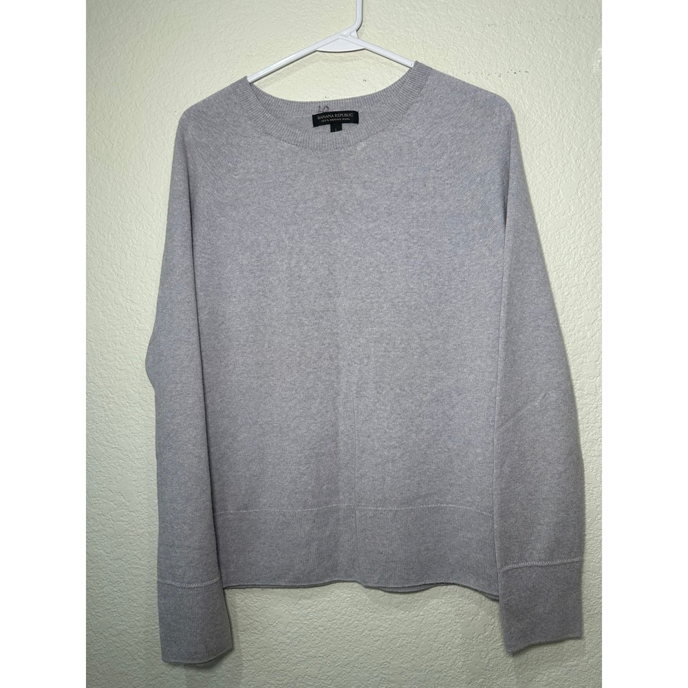 Banana Republic Women Gray 100% Merino Wool Raglan Crewneck Sweater Large L